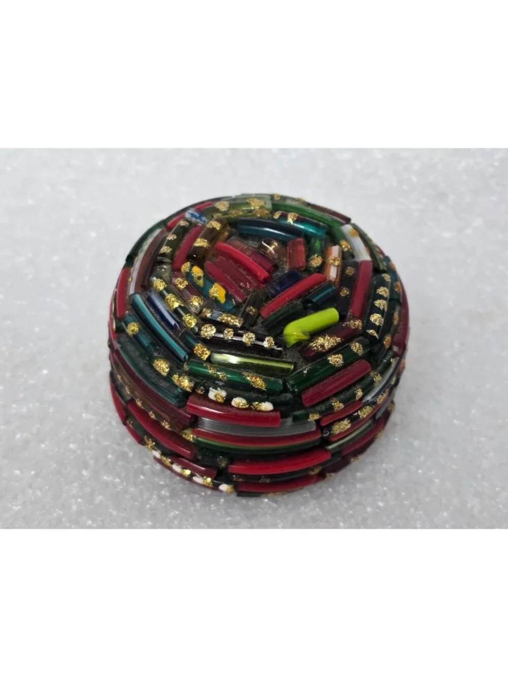 Vintage Venetian Art Glass Millefiori Trinket Box Round Mosaic Jewelry Box Italy